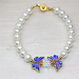 Natural Pearl 7-8mm Butterfly Cloisonne Beads Strand Bracelet DIY Jewelry