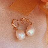 Natural Pearl Teardrop Earrings 18KGB Wedding Gift