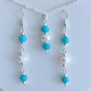 Natural Pearl Turquoise Pendant Earring Set Necklace Charms