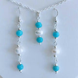 Natural Pearl Turquoise Pendant Earring Set Necklace Charms