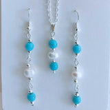Natural Pearl Turquoise Pendant Earring Set Necklace Charms