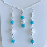 Natural Pearl Turquoise Pendant Earring Set Necklace Charms