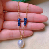 Natural Pearl Lapis Lazuli Beads Necklace Stone Pendant