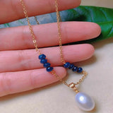 Natural Round Pearl Lapis Lazuli Beads Necklace Green Stone
