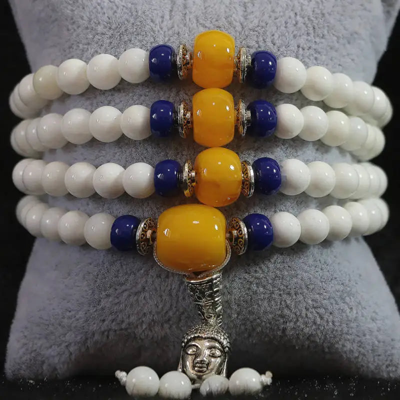 Tridacna 6mm 108 Beads Multi-Layer Bracelet Resin Beeswax Lucky Buddha B786
