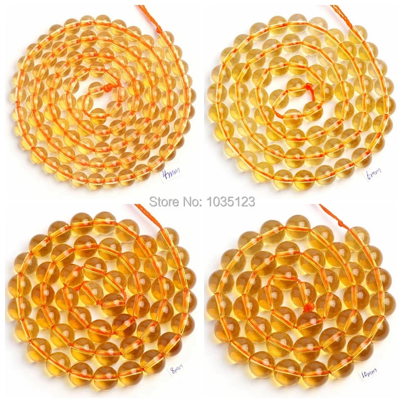 Yellow Crystal Stone Round 4-14mm Beads 15 Inch Necklace Bracelet Jewelry