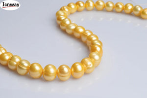 10-11mm Natural Yellow Freshwater Pearl Round 15in DIY Necklace Earring