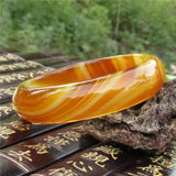 Yellow Agate Bangle Bracelet Chalcedony Round Sweet Women Lady Charm Luck Gift