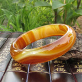 Yellow Agate Bangle Bracelet Chalcedony Round Sweet Women Lady Charm Luck Gift