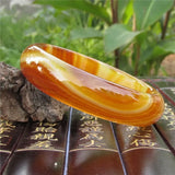 Yellow Agate Bangle Bracelet Chalcedony Round Sweet Women Lady Charm Luck Gift