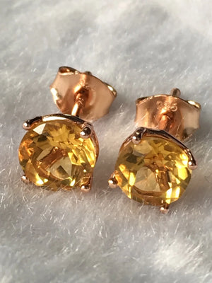 Natural Citrine Silver Earring, Round 6mm Stone, Ladies Jewelry
