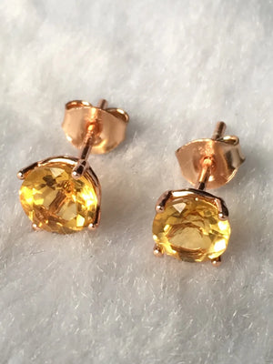 Natural Citrine Silver Earring, Round 6mm Stone, Ladies Jewelry