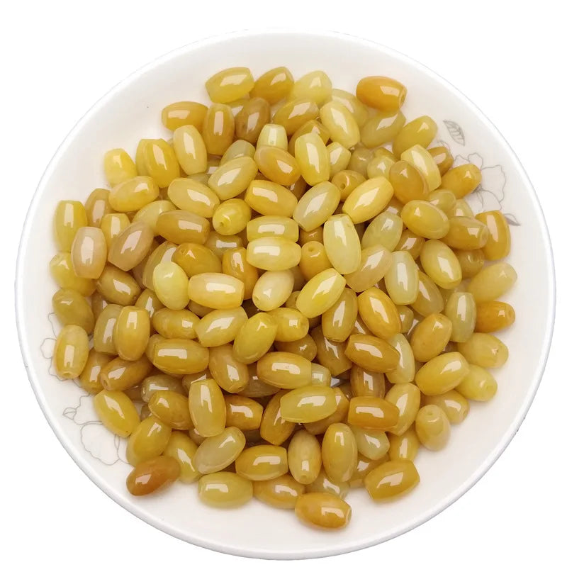 Natural Yellow Jade Rice Beads 9mm DIY Bracelets Necklace Fitting