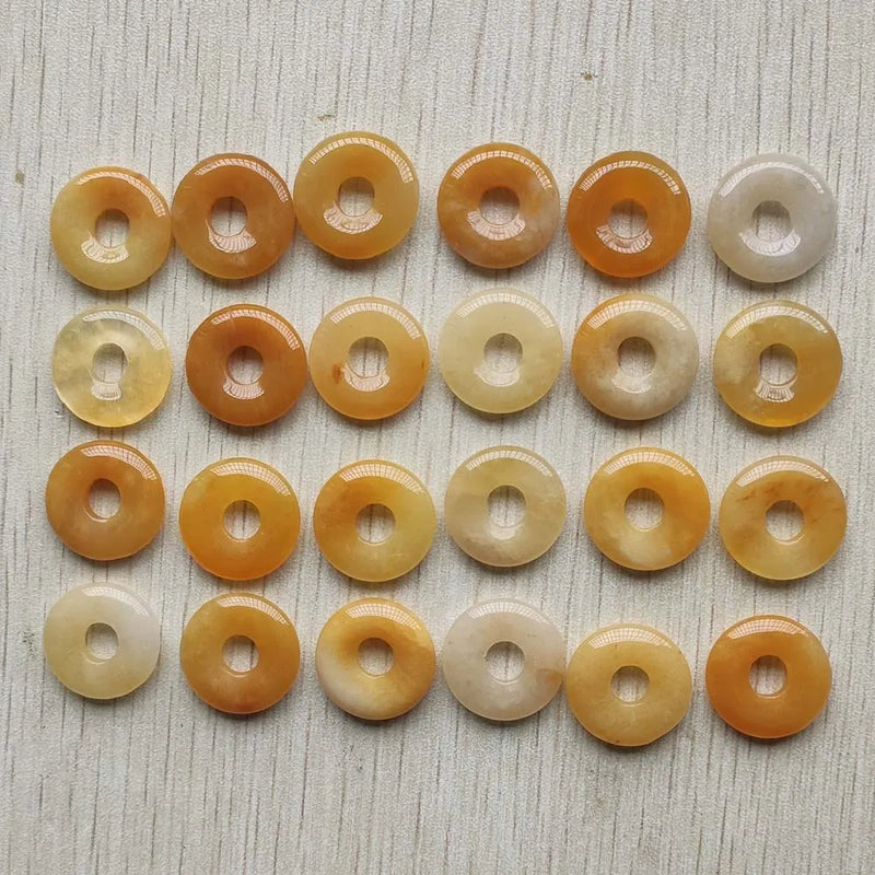 Natural Yellow Jade Circle Donut Pendants Beads 18mm 24pcs/lot