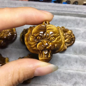 Yellow Tiger Eye Stone Tiger Head Pendant Necklace Key Chain Crystal Accessory