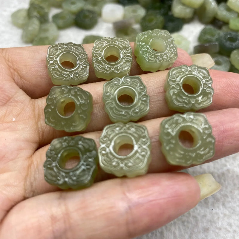 100% Natural Hetian Jade Square Beads Necklace Pendant