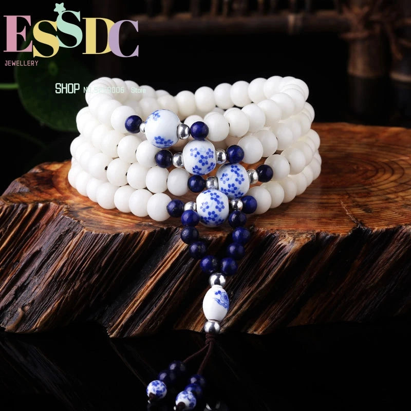 Natural Bodhi Root Retro Rosary & Porcelain Beads Bracelet DIY Jewelry