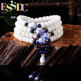 Natural Bodhi Root Retro Rosary & Porcelain Beads Bracelet DIY Jewelry