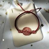 Natural Strawberry Quartz Circle Donut Red Rope Bracelet