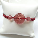 Natural Strawberry Quartz Circle Donut Red Rope Bracelet