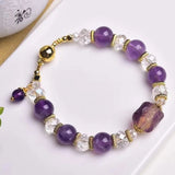 Natural Amethysts 8mm & Crystal Faceted Beads Women Bracelet Jewelry