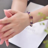 Natural Amethysts 8mm & Crystal Faceted Beads Women Bracelet Jewelry