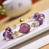 Natural Amethysts 8mm & Crystal Faceted Beads Women Bracelet Jewelry