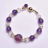 Natural Amethysts 8mm & Crystal Faceted Beads Women Bracelet Jewelry