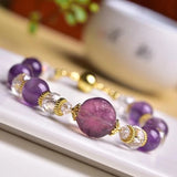 Natural Amethysts 8mm & Crystal Faceted Beads Women Bracelet Jewelry