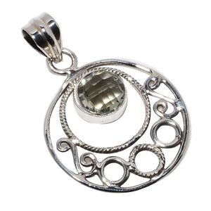 Green Amethyst Pendant 925 Sterling Silver 36mm