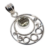 Green Amethyst Pendant 925 Sterling Silver 36mm