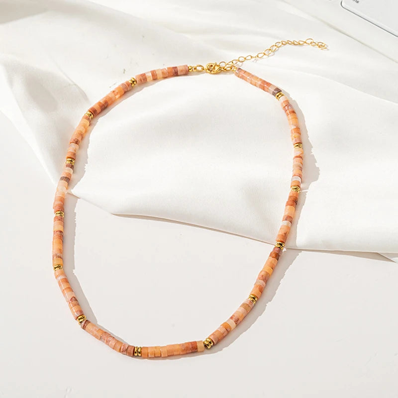 Pink Stone Necklace Beaded 14K Filled Collier Women BOHO Necklace