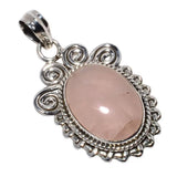 Nature Rose Quartz Pendant 925 Sterling Silver, 40 mm