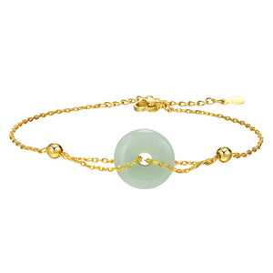 Nature Stone Amulet Bracelet, Stainless Steel Chain Circle Round Disk