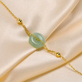 Nature Stone Amulet Bracelet, Stainless Steel Chain Circle Round Disk