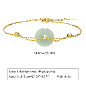 Nature Stone Amulet Bracelet, Stainless Steel Chain Circle Round Disk