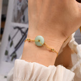 Nature Stone Amulet Bracelet, Stainless Steel Chain Circle Round Disk