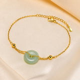 Nature Stone Amulet Bracelet, Stainless Steel Chain Circle Round Disk