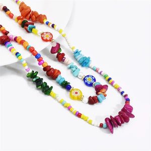 Bohemian Nature Stone Pearl Double Choker Necklace
