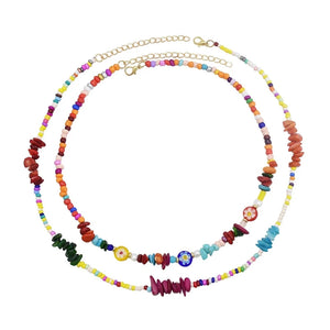 Bohemian Nature Stone Pearl Double Choker Necklace