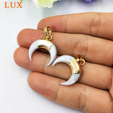 Nature Shell Crescent Moon Shape Pendant Mother of Pearl Double Horn Necklace
