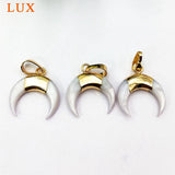 Nature Shell Crescent Moon Shape Pendant Mother of Pearl Double Horn Necklace