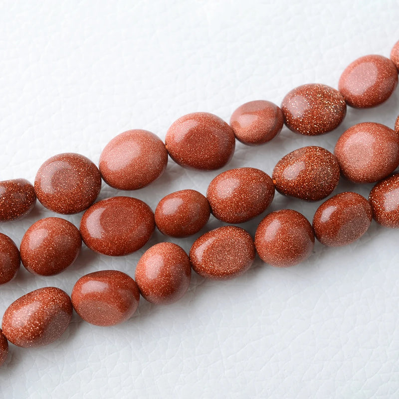 Red Goldstone Quartz Crystal Beads 8-10mm Irregular Oval Shape