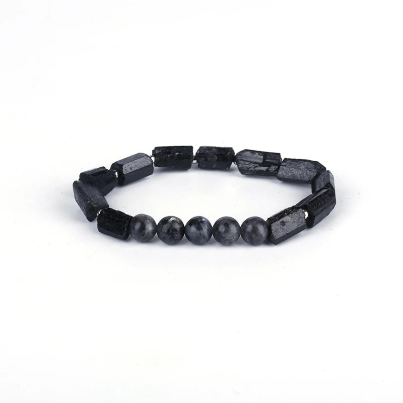 Raw Tourmaline Hematite Hamsa Bracelet