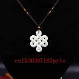 Natural Jade Chinese Knot Pendant Necklace Hollow Carved Charm Jewelry Amulet