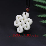 Natural Jade Chinese Knot Pendant Necklace Hollow Carved Charm Jewelry Amulet