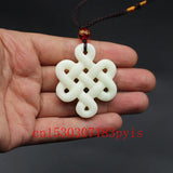 Natural Jade Chinese Knot Pendant Necklace Hollow Carved Charm Jewelry Amulet