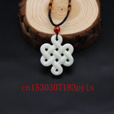 Natural Jade Chinese Knot Pendant Necklace Hollow Carved Charm Jewelry Amulet