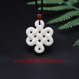 Natural Jade Chinese Knot Pendant Necklace Hollow Carved Charm Jewelry Amulet