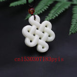 Natural Jade Chinese Knot Pendant Necklace Hollow Carved Charm Jewelry Amulet